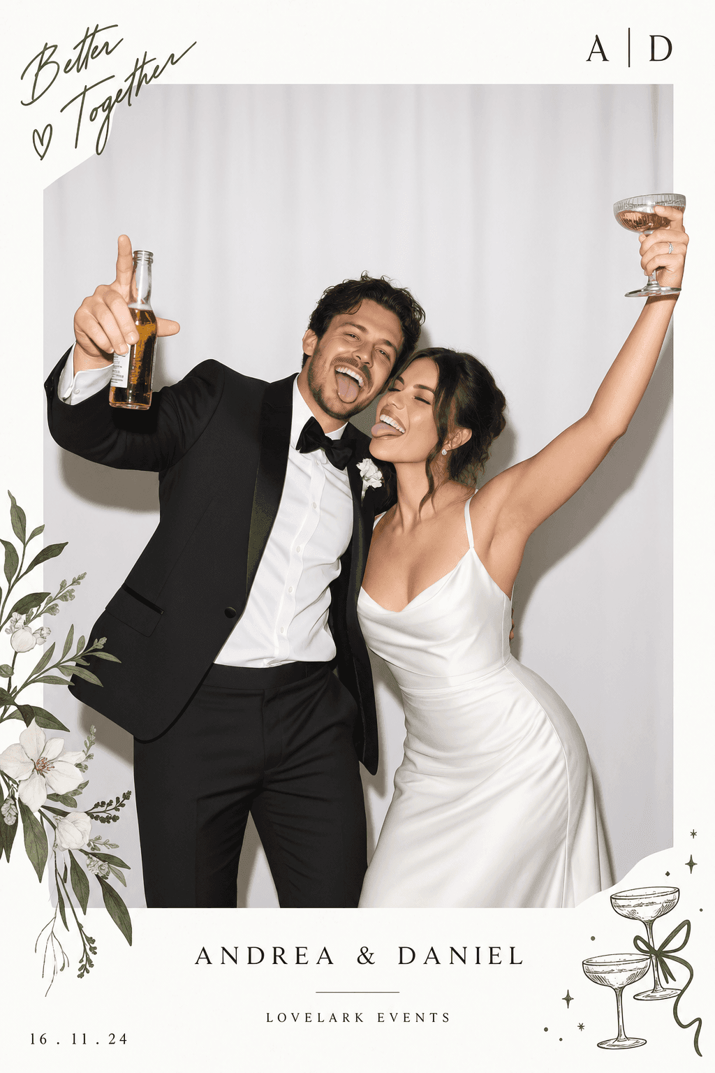 LoveLark Events Keepsake Booth package with personalised floral wedding print